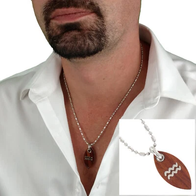 Rochet Elements Water Wood Stainless Steel Pendant 1 1/2" Necklace 20" - Изображение 1 из 4