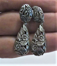 Vintage Sterling Silver Jezlaine Floral Openwork Teardrop Dangle Earrings