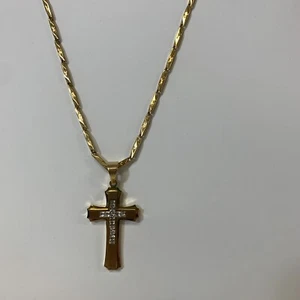 Herren Edelstahl; Gold PlatCROSS Anhänger 22" Runde Box Kette Halskette + Box - Bild 1 von 5