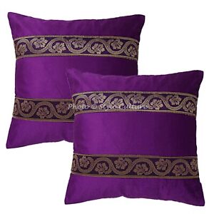Indian Velvet Brocade Jacquard Sofa Pillow Cover Purple Floral Cushion Cover