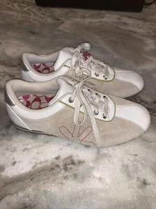 COACH BARA Cream and White Athletic Shoes leather and suede tan white womens 7.5 - Picture 1 of 9