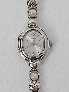 Vintage FIRSTKISS Silver Toned Gem Heart Accent Bracelet Watch 19mm New Battery - Picture 1 of 8