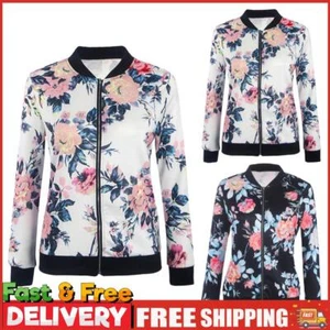 Damen Biker Promi Jacke Blumendruck schmal Freizeit Oberbekleidung Mäntel - Bild 1 von 13