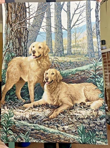 “Two Goldens” Golden Retriever Tapestry/Wall Hanging By Linda Picken 36" x 26" - Picture 1 of 3