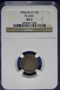 1856/56 O NGC 10C FS-2301 AG3 SEATED LIBERTY DIME #B49924 - Picture 1 of 2