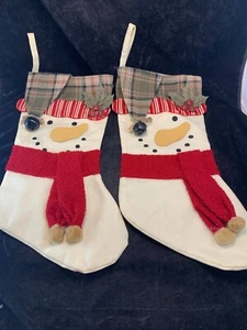 Sweet Snowmen With Bells on Their Hats Christmas Stockings 19 Inches Long - Picture 1 of 14