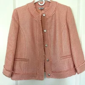 Neu ohne Etikett Lui Jo Boucle Tweed-Sakko rosa Größe 46/10 US - Bild 1 von 9