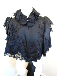 Original c 1870/1890 Victorian Silk Satin Cape Jet Beaded Ribbon/Lace Ruffles - Picture 1 of 9