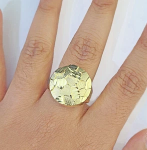 10k yellow Gold Circular Nugget Men Ring Real - Picture 1 of 6
