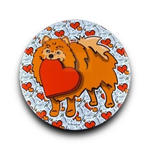 Red Pomeranian Dog Valentines Day Pinback Button Badge Handmade Gift 2.25" - Picture 1 of 16
