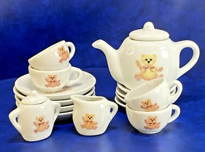 Vtg Toy Bear Design Tea Set Porcelain Children's Miniature 17 Piece Tea Set READ - Picture 1 of 24