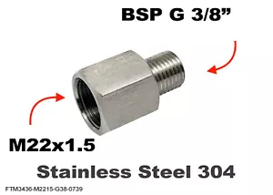 M22x1.5 Female to BSP G 3/8" Male Stainless Sensor Adaptor Fittings Conversion - Picture 1 of 6