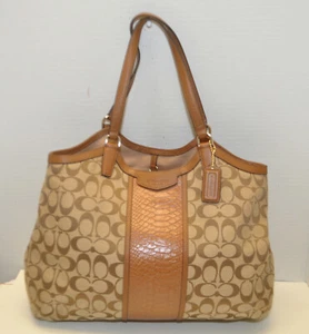 COACH F31444 Signature Snakeskin Stripe Saddle Tote Khaki Shoulder Bag $328 - Picture 1 of 8