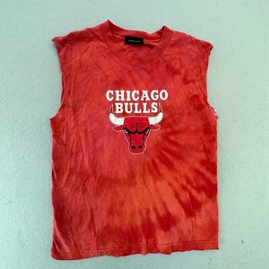 VINTAGE Chicago Bulls Shirt Youth Large Red Tie Dyed Basketball Adidas Tank - Picture 1 of 8