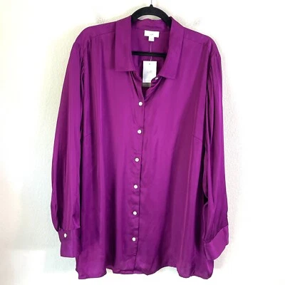 NEW $89 J Jill Womens Plus 3X Satin Button Up Shirt In Sugarbeet Blouse Top - Image 1 of 4