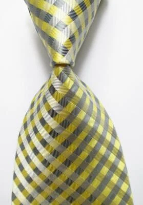 New Classic Checks Beige Gray JACQUARD WOVEN 100% Silk Men's Tie Necktie - Изображение 1 из 2