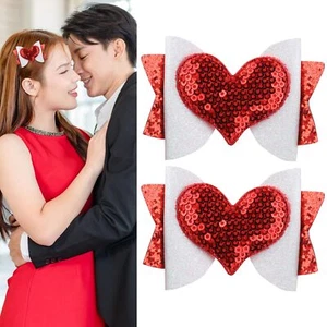 2Pcs Red Glitter Heart Bow Hair Clips Valentine's Bow Clips for WomenLove Bow... - Picture 1 of 7