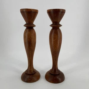 Vintage wood 3” pillar candle holders Set of 2 MCM 16” - Picture 1 of 9