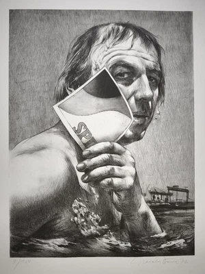 Harald Duwe, Lithographie, signiert, "Selbst im Wasser (SPD)" - Bild 1 von 4