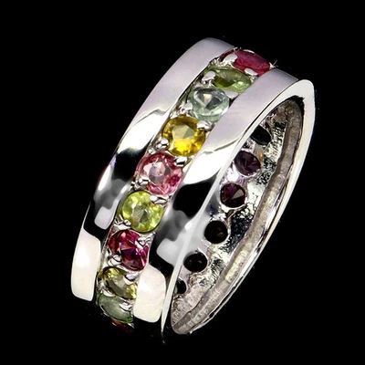 Anillo de plata de ley 925 redondo turmalina piedras preciosas naturales joyería talla 7 Foto 1 de 4