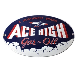 Vintage Ace High Gas Schild - Tankstelle Pumpe Porzellanschild - Bild 1 von 14