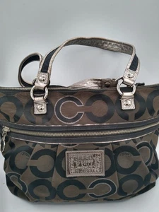 Coach Tasche Poppy schwarz/braun/silber Logo Canvas # H1026-15865 - Bild 1 von 15