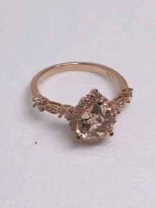 Sterling Silver 925 Peach Champagne & White Sapphire Accents P*M Ring Size 7 - Picture 1 of 10