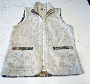 Vintage Orvis Full Zip Sherpa Vest Women’s Medium Cream Gray Tapestry Lined - Picture 1 of 4