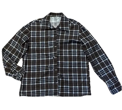 复古 70 年代手工法兰绒纽扣领衬衫,尺寸 M 手工制作 棕色 — 第 1/4 张图片