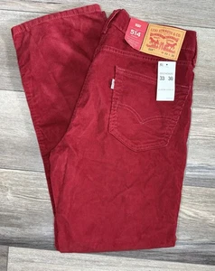 Levis 514 Hose Herren 33x30 rot Cord Jeans gerades Bein Freizeit weiß Lasche Cord - Bild 1 von 8