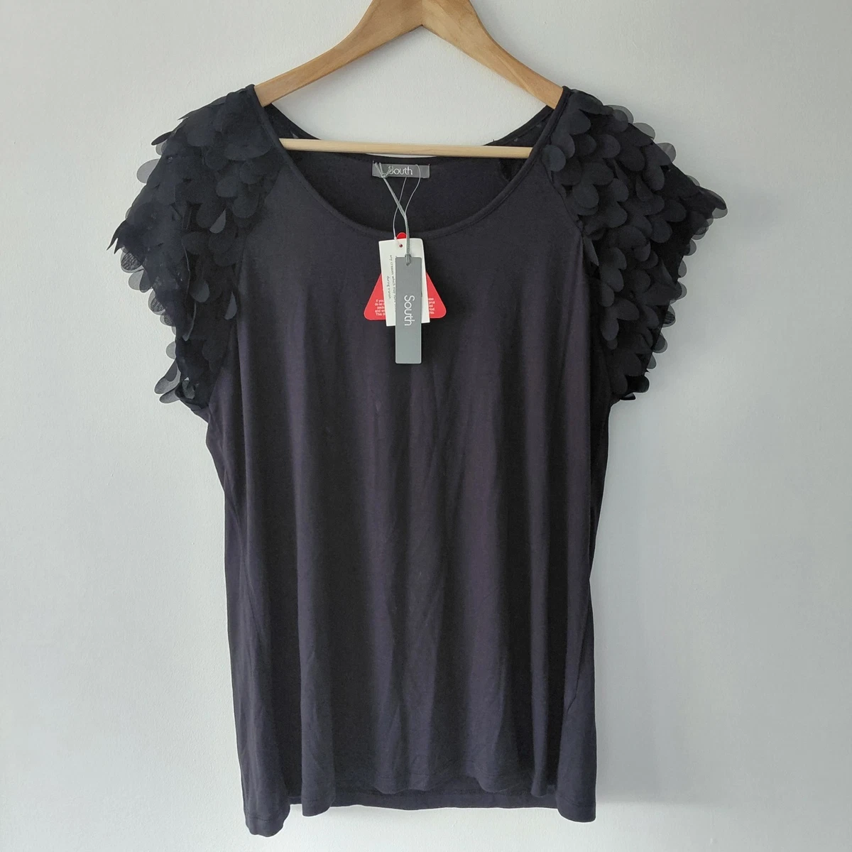 Women's Ruffle Sleeve Knit Top | High Neck Ribbed Shirt | Slim Fit | Black, XX-Large - View #5