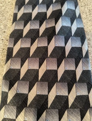 Corbata Milano Uomo Negra Gris Abstracta Geométrica 100% Seda Hecha a Mano en EE. UU. 4" Foto 1 de 4