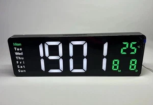 Extra Large 16” Inch Digital Alarm Wall Bed Clock Day Date Year & Temperature - Picture 1 of 23