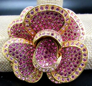 Joan Rivers Pink Pave SWARVOSKI Crystal LAYERED Flower Gold tone Pin Brooch NIB - Picture 1 of 18