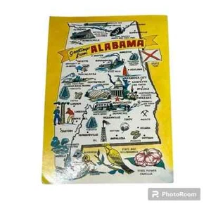 Cartolina Saluti dall'Alabama Mappa Card Vintage A109 - Foto 1 di 2