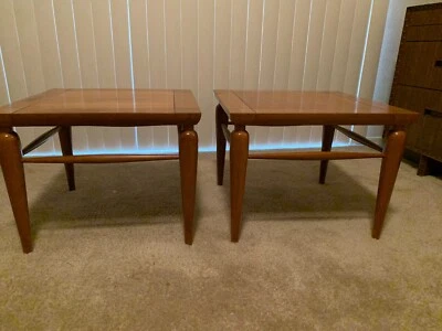 Two Heritage Henredon Vintage  Stamped Mid Century Modern Walnut Side Tables  - Image 1 of 4