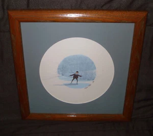 1989 P Buckley Moss Man pattinaggio su ghiaccio stagno boschi 304/1000 stampa quadro incorniciato - Foto 1 di 4