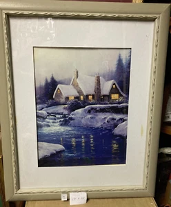 17x21 Cabin Winter  FRAMED ART PICTURE print - Picture 1 of 2