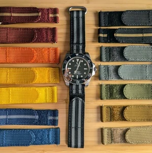 Quick Release Ribbed Nylon Hook & Loop Watch Strap Band 18mm 20mm 22mm - Picture 1 of 17