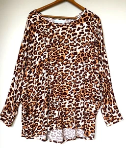 Bellini Bay leopard print batwing sleeved curved hem top M/L - Picture 1 of 10