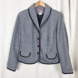 April Cornell vintage blue tweed blazer brown velvet trim preppy grunge Sm - Picture 1 of 7