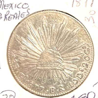 Mexico 1877 Go 8 reales KM 377.8 XF rev light scratches - Image 1 of 2