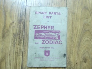 Ford Zephyr and Zodiac original owners spare parts list 1959 - Picture 1 of 3