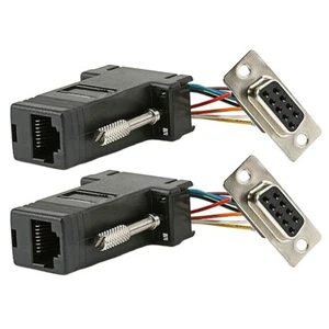 2x DB9 RS232 Serial 9 Pin Female to RJ45 Female Cat5 Network Adapter Converter - Picture 1 of 2
