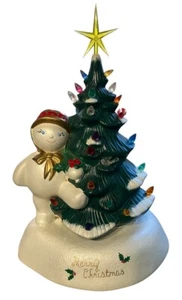 VINTAGE CERAMIC MOLD LIGHT UP CHRISTMAS TREE AND SNOWMAN SEE DESC - Picture 1 of 11