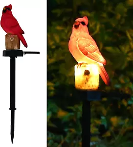 Cardinal Garden Decor Red Bird Figurine Memorial Solar Light Outdoor Stake Patio - Picture 1 of 12