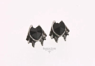 Alchemy Gothic Black Heart Studs Earrings E208 Goth Wings Emo Pewter Stud Foto 1 de 3