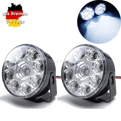 2pcs Universal Auto 9 LED 12V Nebelleuchten Tagfahrlicht rund Weiß 6000k~8000k - Bild 1 von 4