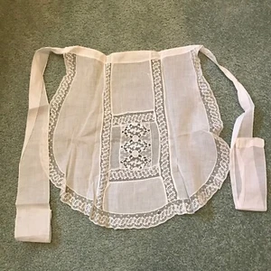 Antique MAID"S Sheer WHITE ORGANDY Lace HALF APRON Tatting Detroit Michigan Maid - Picture 1 of 12