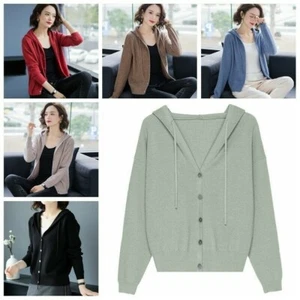 Lady Hooded Knitted Coat Jacket Cardigan Sweater Knitwear Outerwear Casual Loose - Picture 1 of 19